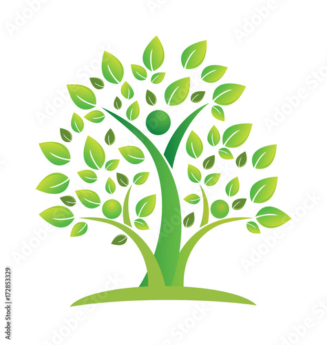 Tree green teamwork figures icon vector