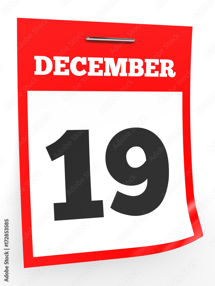 December 19. Calendar on white background. December 19. Calendar on white background.