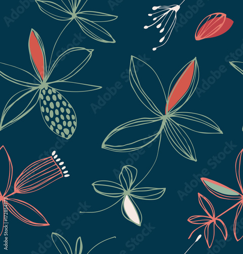 Decorative stylish floral seamless pattern. Vector background with cute flowers