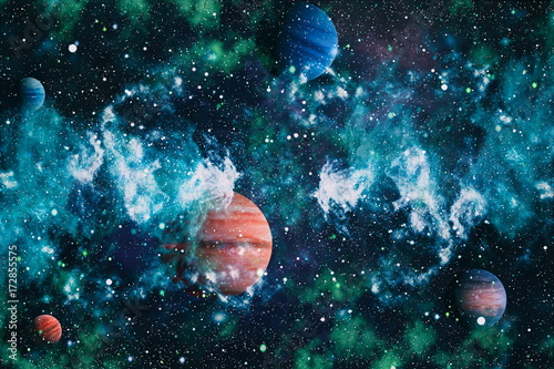 Fototapeta Naklejka Na Ścianę i Meble -  Universe scene with planets, stars and galaxies in outer space showing the beauty of space exploration. Elements furnished by NASA

