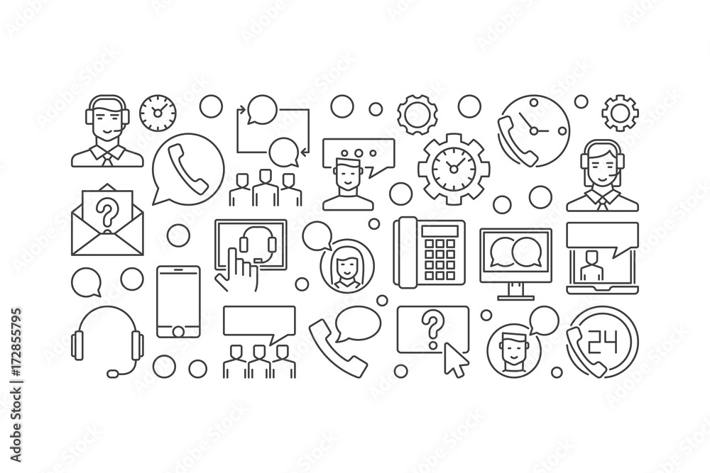 Call center and user support vector concept horizontal banner