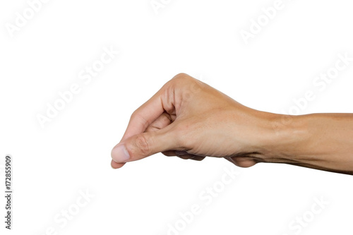 Hand holding something isolated on white background. Clipping path.