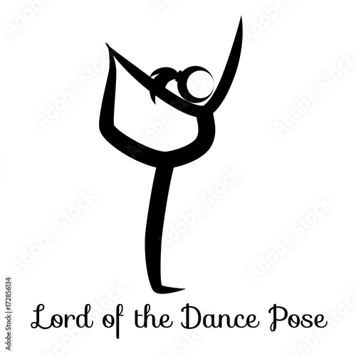 Lord of the Dance Pose, Natarajasana. Yoga Position. Vector Silhouette Illustration. Vector graphic design or logo element for spa center, studio, poster. Yoga retreat. Black. Isolated.
