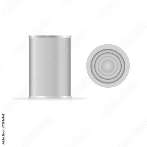 Canned metal packaging vector template for your design. Aluminum canned for food, steel package closed for storage illustration