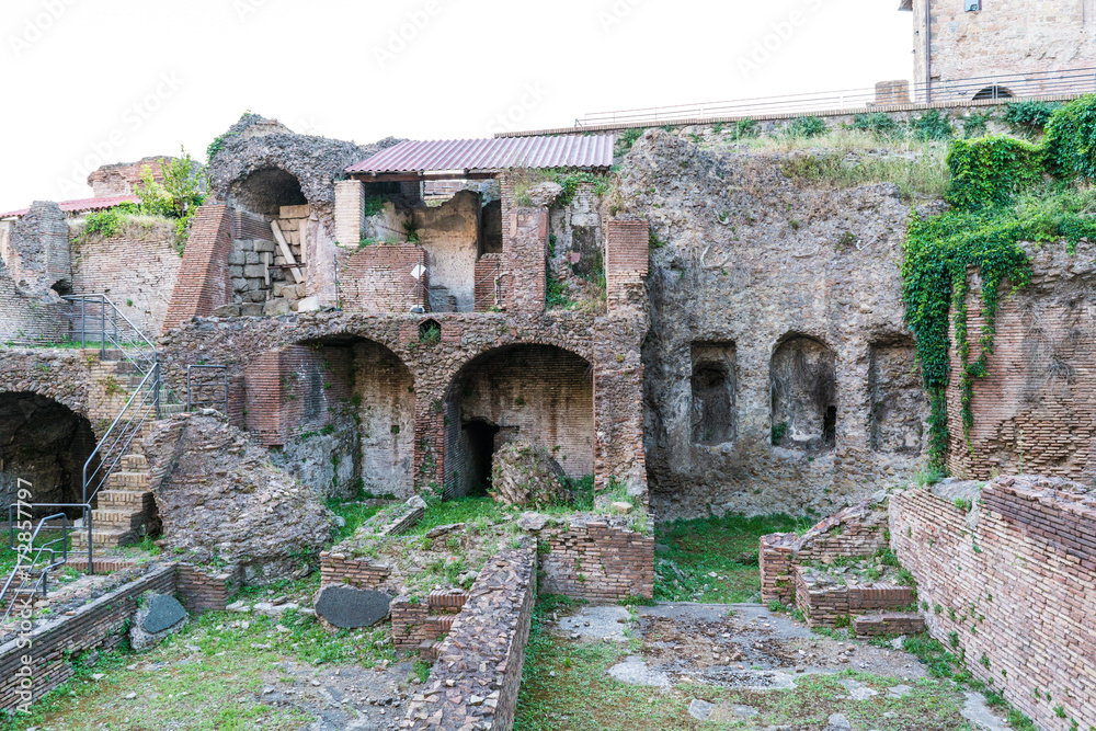 Partial view of the back of the ruins of the Market of Trajan (Roman Emperor), from the street called Partial view of the back of the ruins of the Market of Trajan (Roman Emperor), from the street called