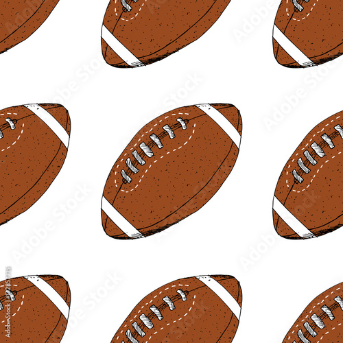 Football, rugby ball seamless pattern hand drawn sketch, vector illustration