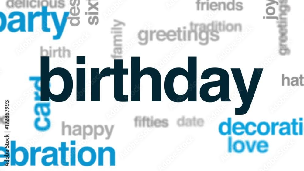 Birthday animated word cloud, text design animation. Birthday animated word cloud, text design animation.