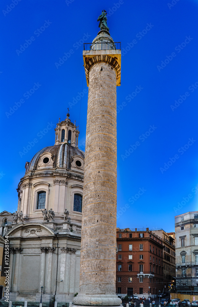 Vertical view of the Trajan column and the church called 