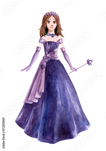 Princess in violet dress with crown
