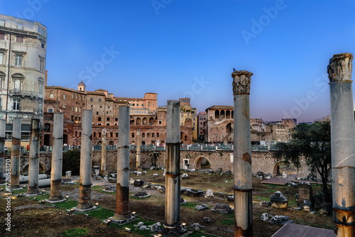 Panoramic view of the ruins of the Trajan's Forum in Roma, Italy