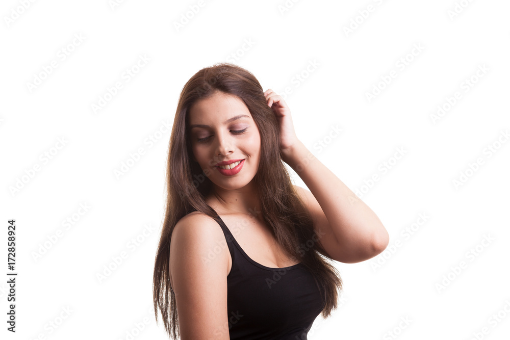Young pretty teenager girl in the studio making faces isolated over white background Young pretty teenager girl in the studio making faces isolated over white background