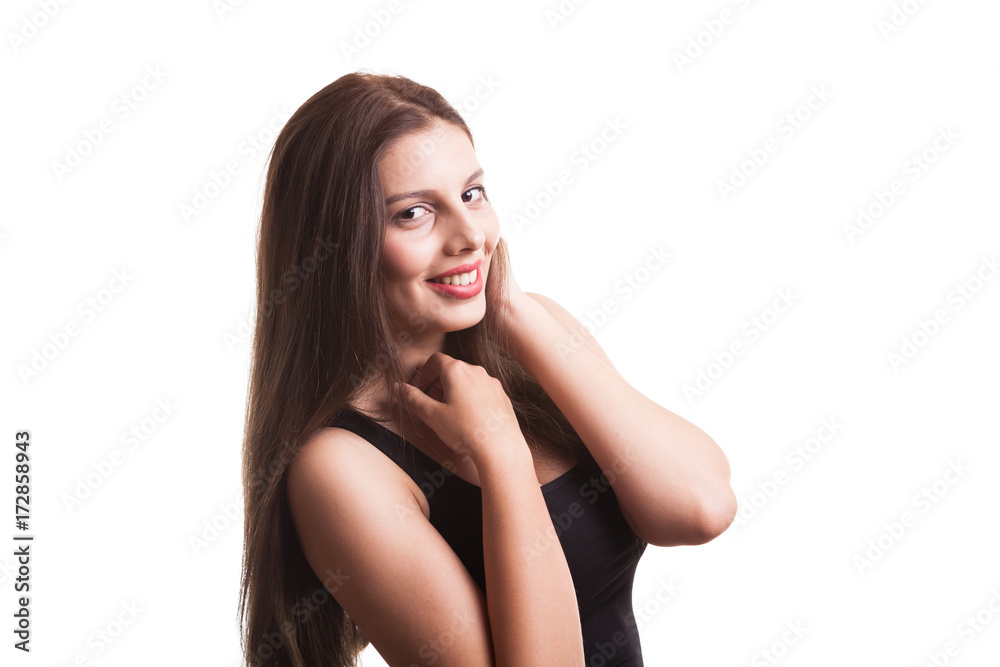Young pretty teenager girl in the studio making faces isolated over white background Young pretty teenager girl in the studio making faces isolated over white background
