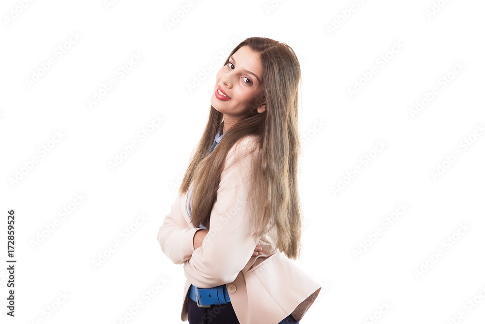 Young businesswoman in the studio isolated over white background Young businesswoman in the studio isolated over white background