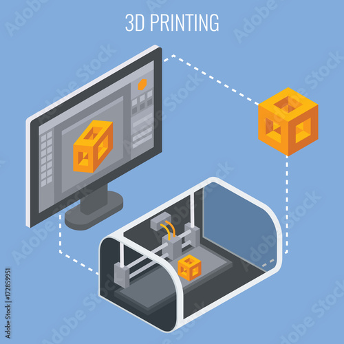 3D printing process concept vector illustration