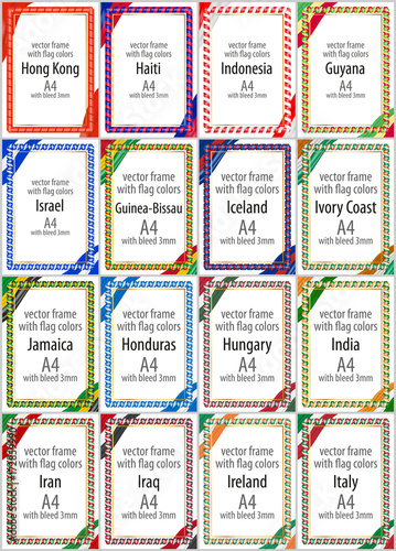Set of vector frames and borders with ribbons of the color of the flag of several countries. Part V.