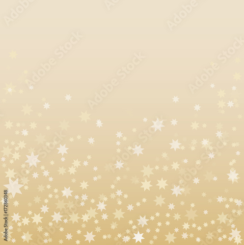 Abstract pattern of random falling gold stars on golden background. 