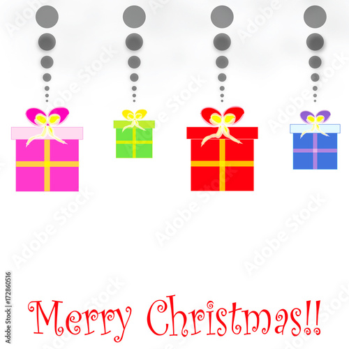 merry christmas card with gift boxes isolated on white background