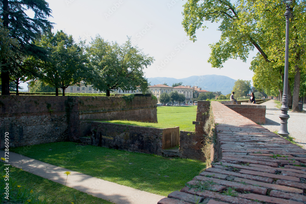 The ancient fortified walls of the city of Lucca, Tuscany