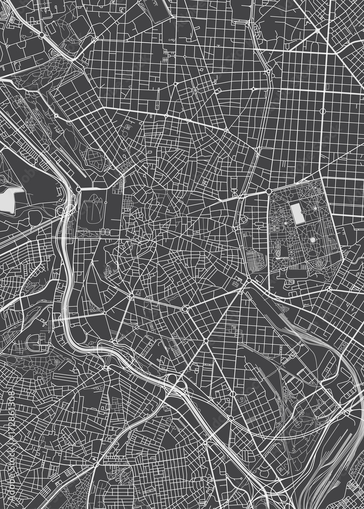 Madrid city plan, detailed vector map