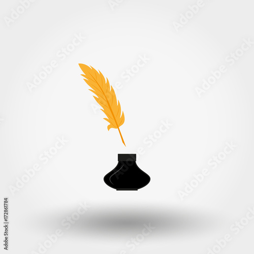 Inkwell and feather. Icon. Vector. Flat.