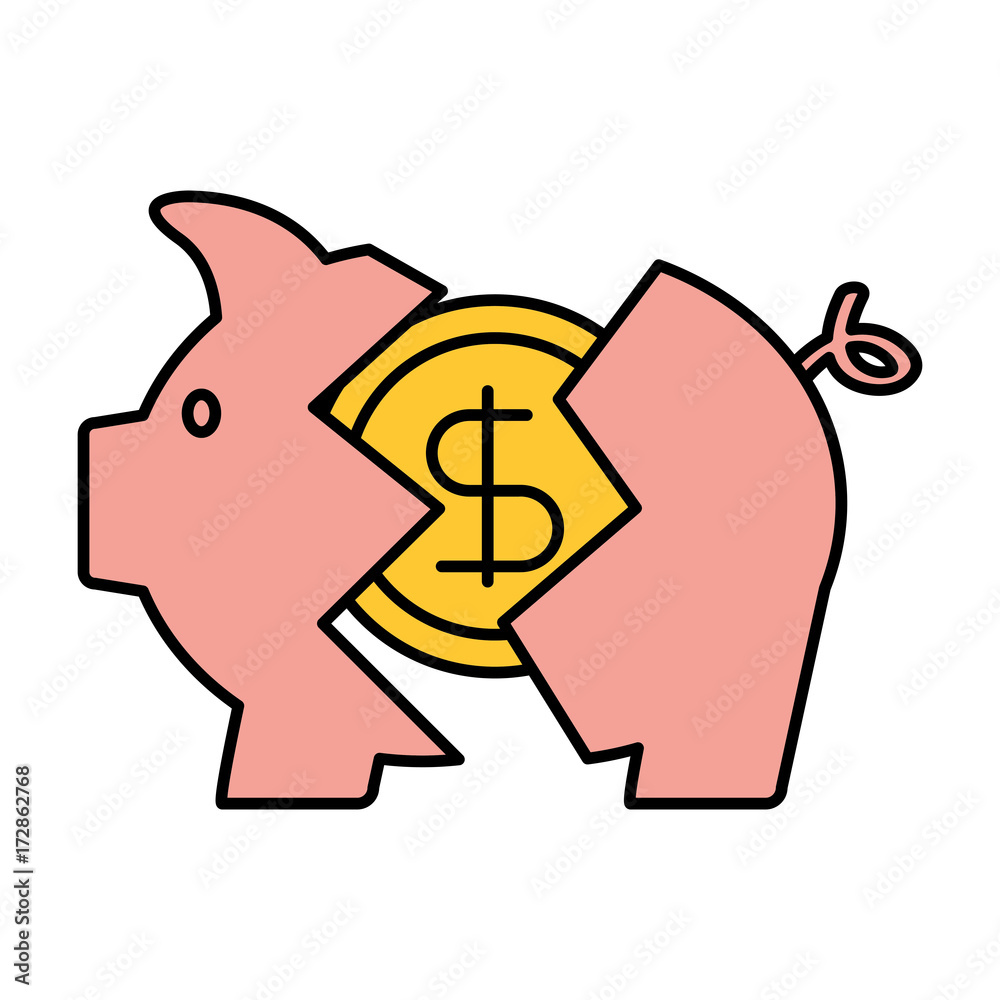 Obraz premium banking piggy broken coin dollar crisis vector illustration