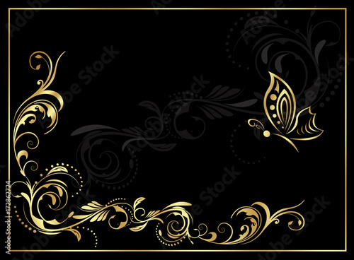 Frame of gold flower and butterfly.