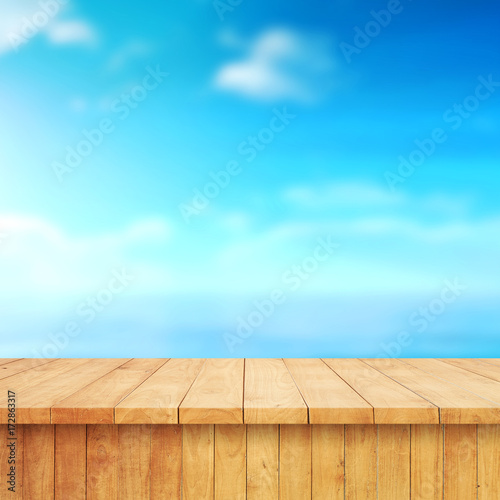 Blurred of sea view background. Panoramic banner for montage product display or design key visual layout.