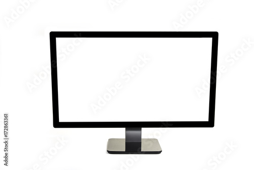 Monitor with blank white screen. Isolated on white background