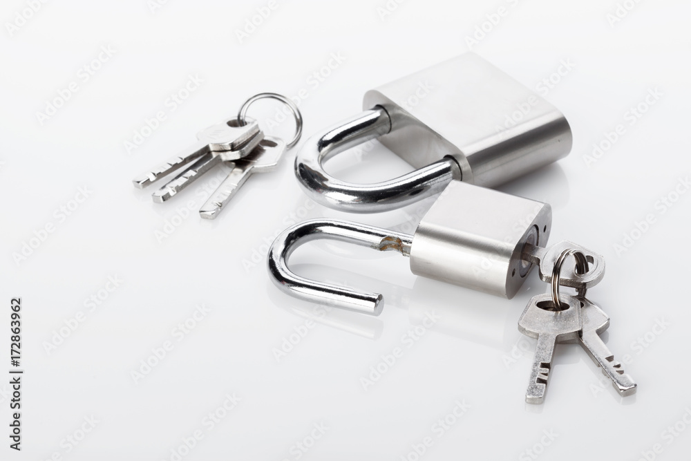 silver padlock isolated on the white background