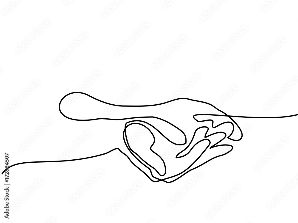 Continuous line drawing. Hands palms together. Vector illustration Continuous line drawing. Hands palms together. Vector illustration