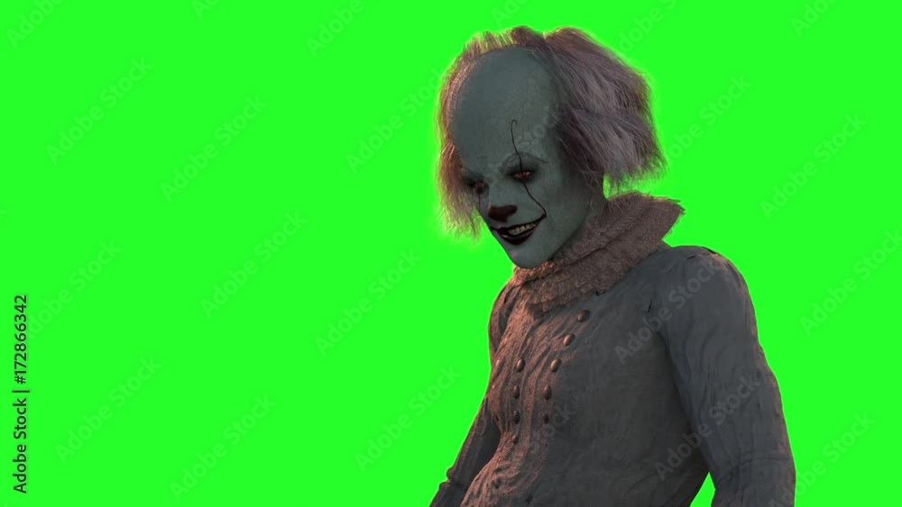 scary Halloween clown 3D render on a green background scary Halloween clown 3D render on a green background