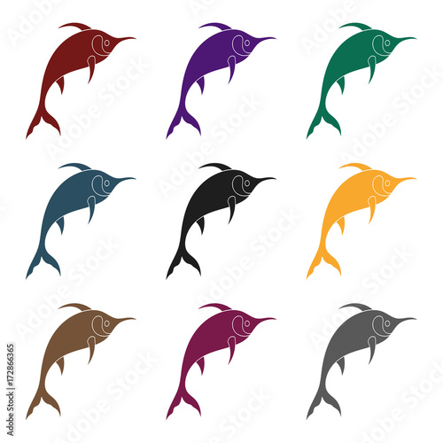 Marlin fish icon in black style isolated on white background. Sea animals symbol stock vector illustration.