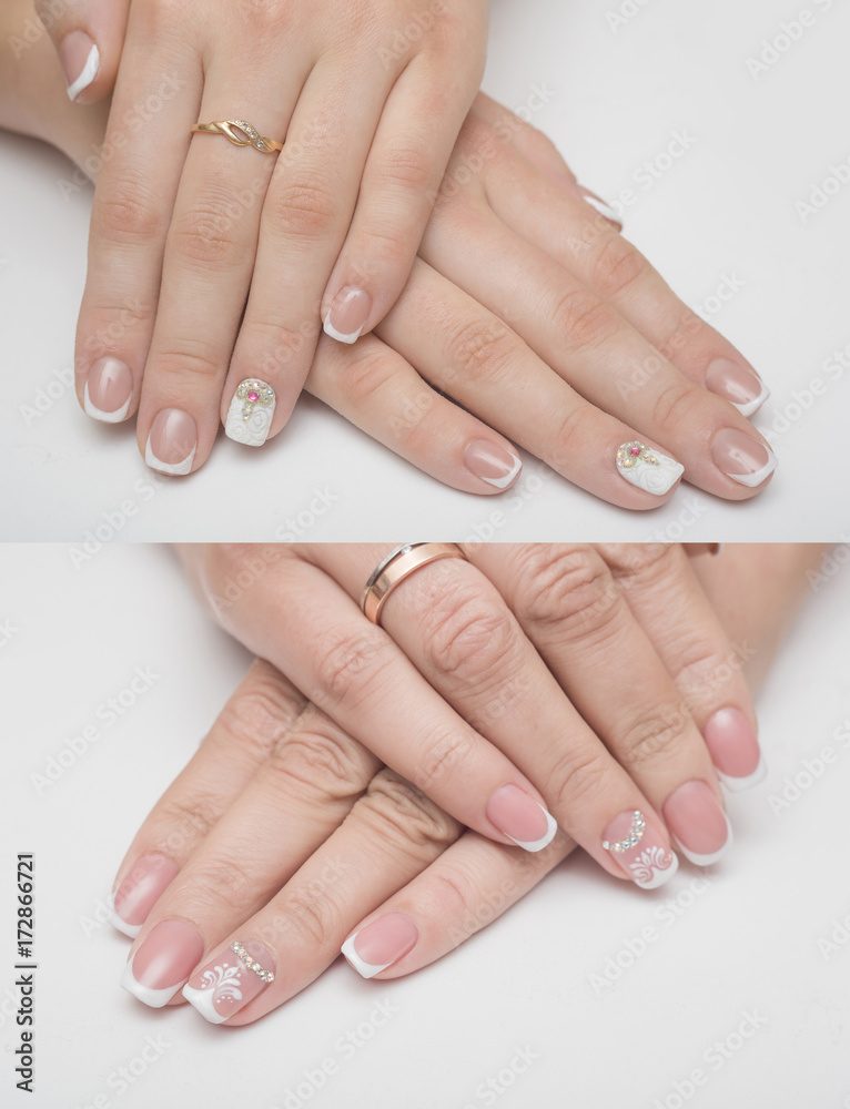 Very beautiful silver metallic nails closeup gel, acrylic Very beautiful silver metallic nails closeup gel, acrylic
