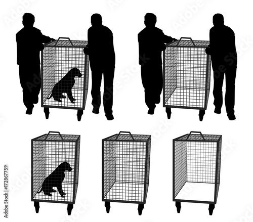 Animal control officers with dog in cage or empty cage