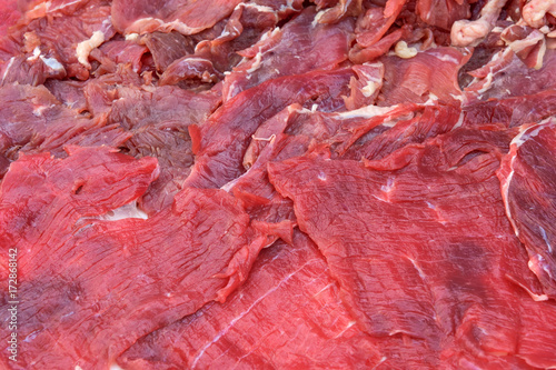 Sliced beef, sun-dried for preservation.