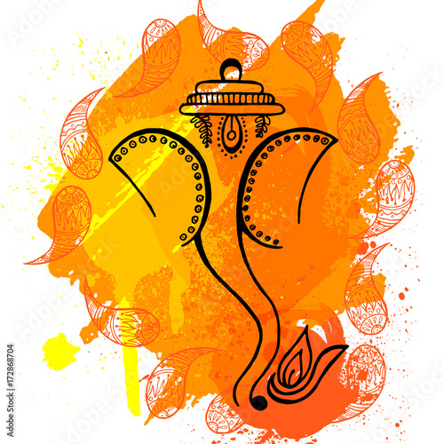 illustration of Hindu god lord Ganesha in paint style with yellow background