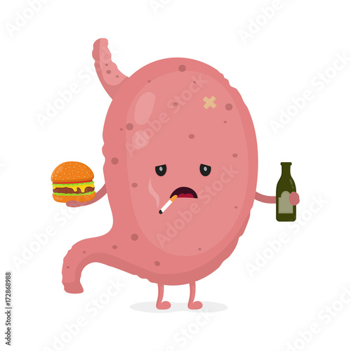 Sad unhealthy sick stomach with bottle 
