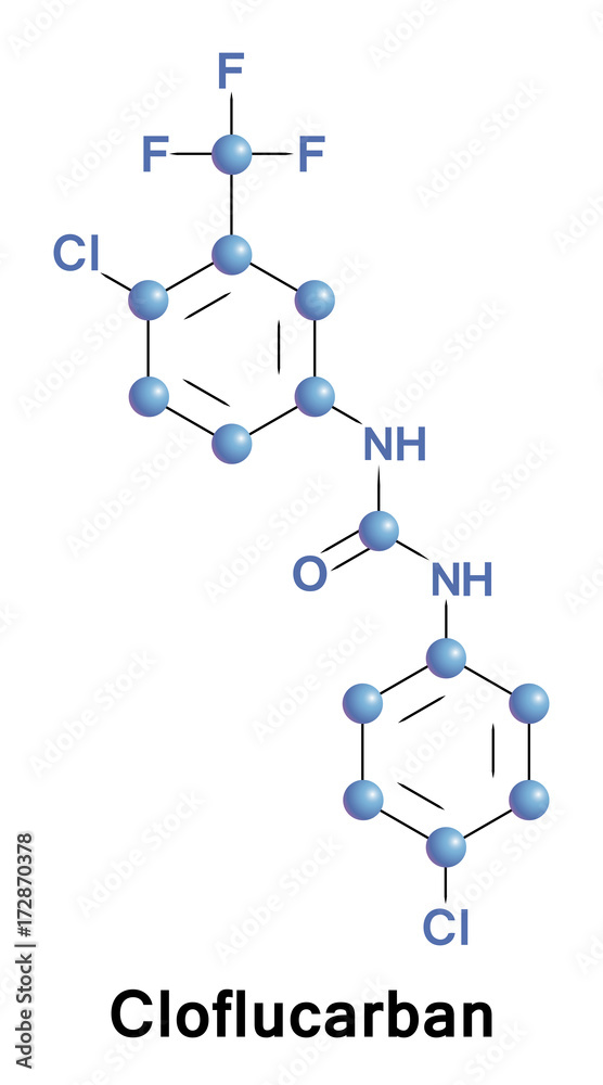 Cloflucarban is a synthetic, carbanilide compound with antiseptic
