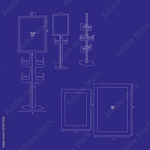 blueprint stand, technical drawing, construction plan or project on the blue background