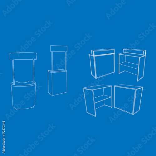 blueprint stand, technical drawing, construction plan or project on the blue background