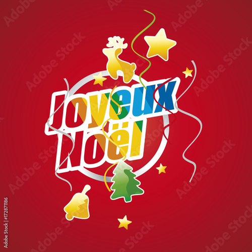 Merry Christmas (French language - Joyeux Noël) colorful red