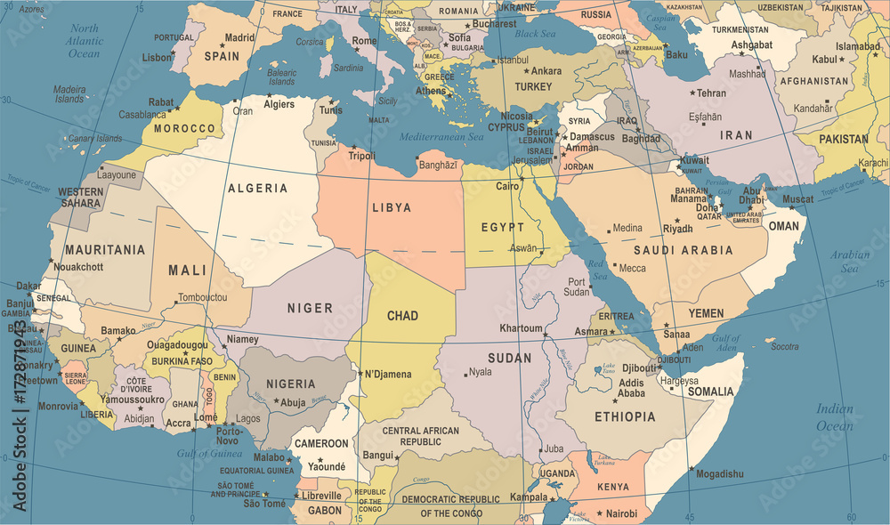 Naklejka premium North Africa Map - Vintage Vector Illustration