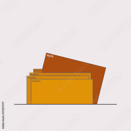 Dreams and work. Words are printed on colored sheets of paper. Motivational image to less dream and work harder, do not postpone business for later