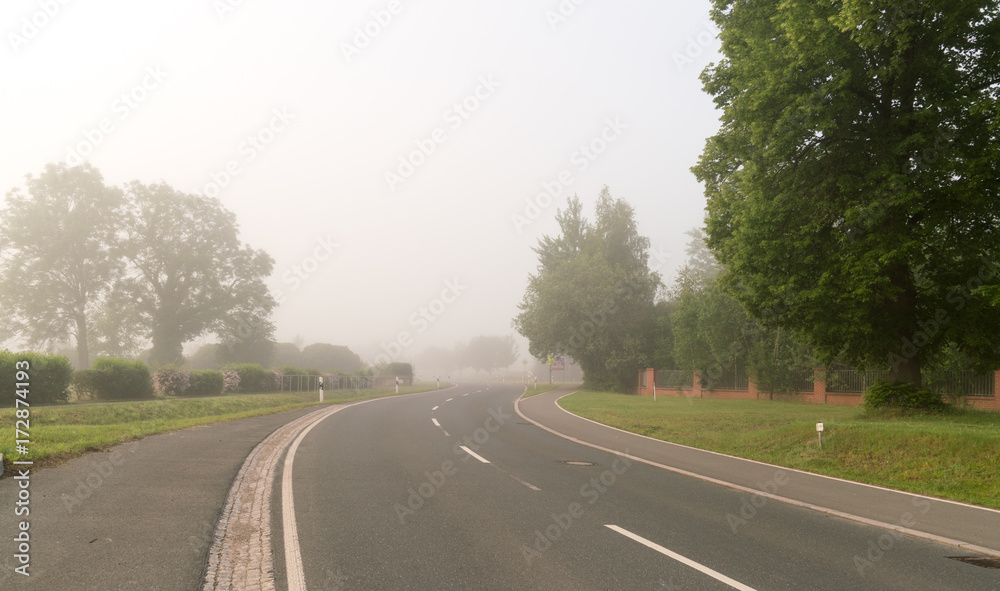 Highway in the early morning in the fog