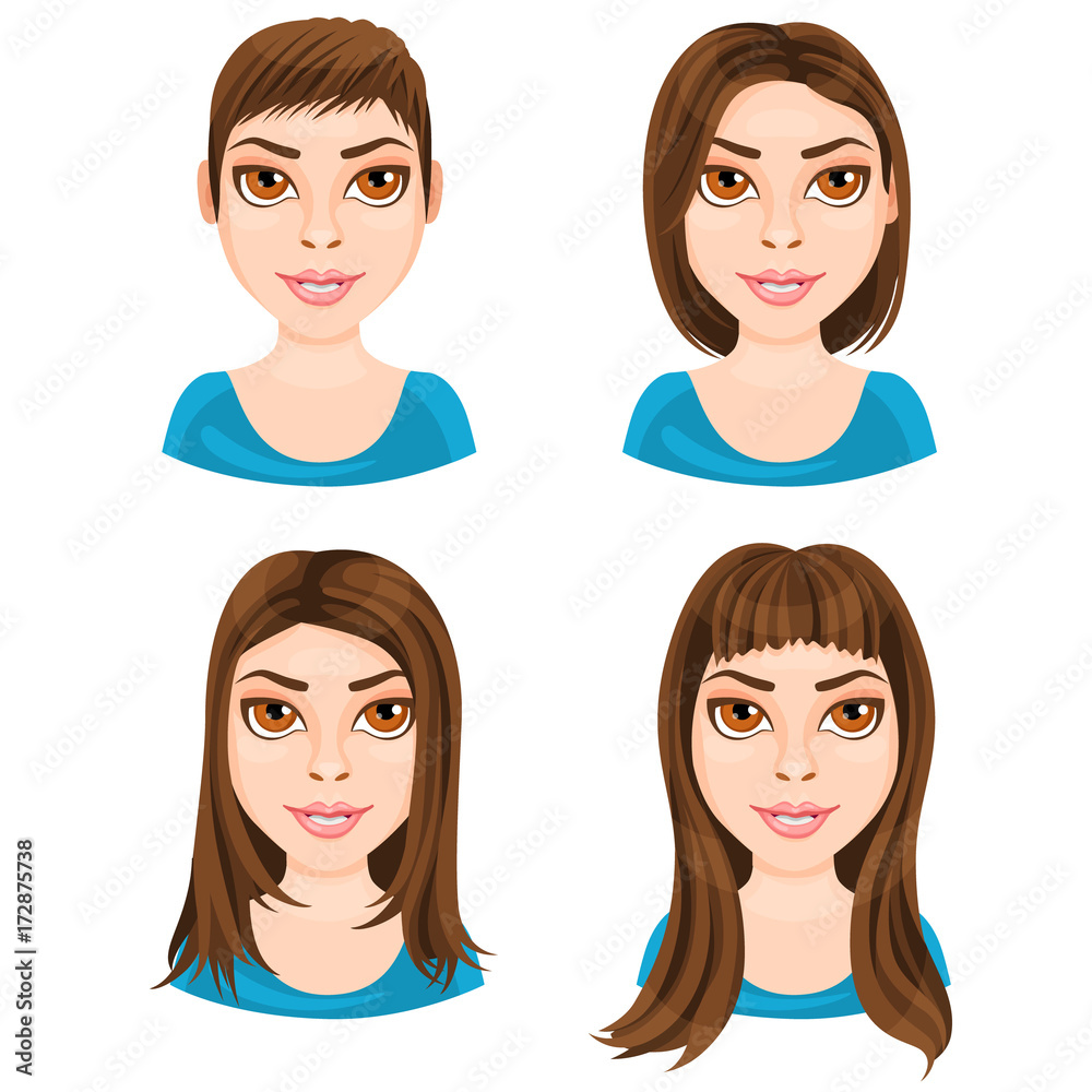 Basic length of women straight hair on white background / There are