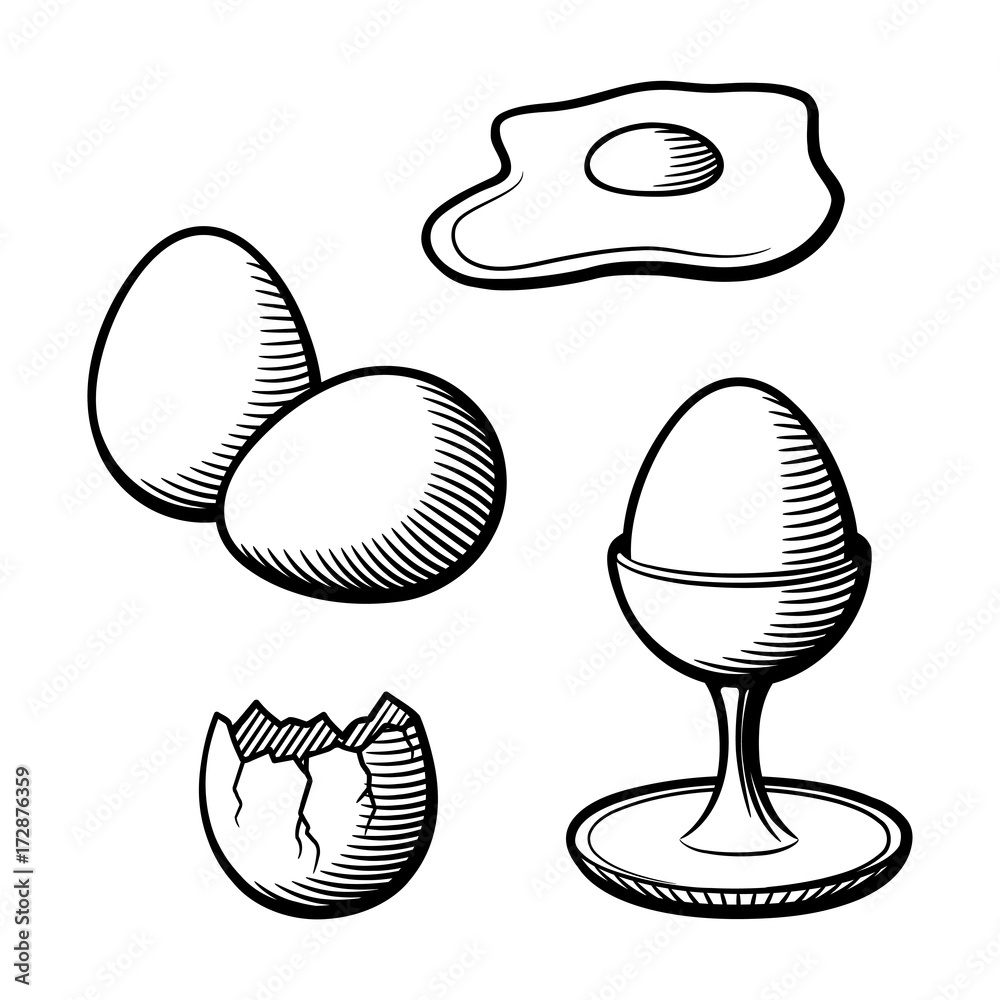 Black and white thinking egg set Royalty Free Vector Image