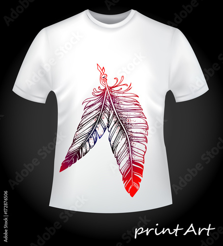 The idea for a print on a man's T-shirt - a protective amulet - feathers