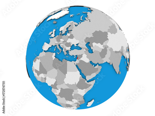 Lebanon on globe isolated