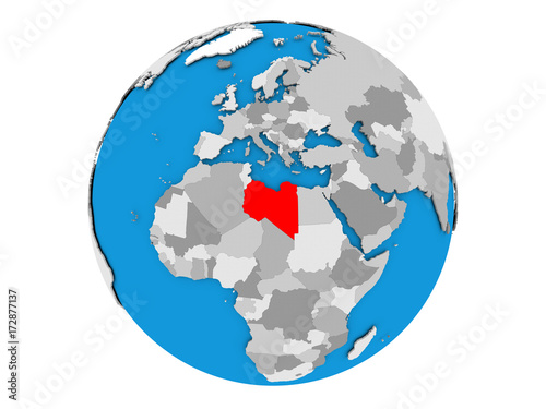 Libya on globe isolated