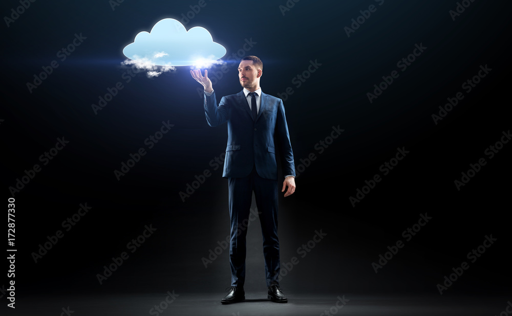 businessman working with virtual cloud hologram businessman working with virtual cloud hologram